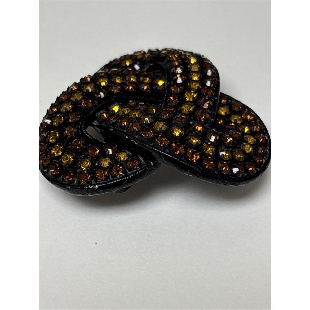 Vintage LMD Chocolate Brown And Light Rhinestone Brooch Pin, Knot, Black. WOW! - Picture 2 of 4